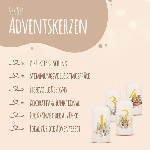Kleine Kerzen "Advent Goldziffern" - Adventskerzen im 4er Set