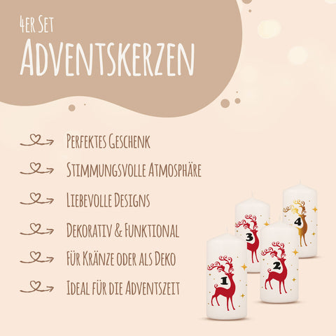 Kleine Kerzen "Advent Hirsch" - Adventskerzen im 4er Set
