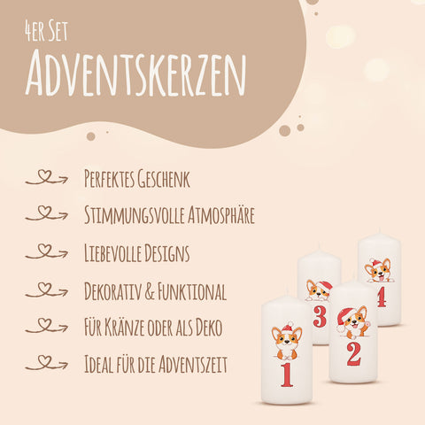 Kleine Kerzen "Advent Hunde" - Adventskerzen im 4er Set