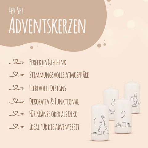Kleine Kerzen "Advent Linie" - Adventskerzen im 4er Set