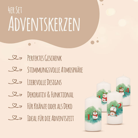 Kleine Kerzen "Advent Schneemann" - Adventskerzen im 4er Set