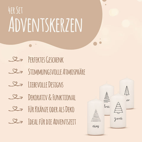 Kleine Kerzen "Tannenbäume" - Adventskerzen im 4er Set