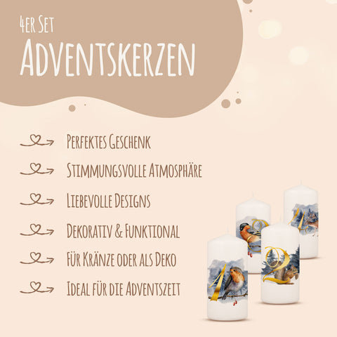Kleine Kerzen "Advent Tiere" - Adventskerzen im 4er Set