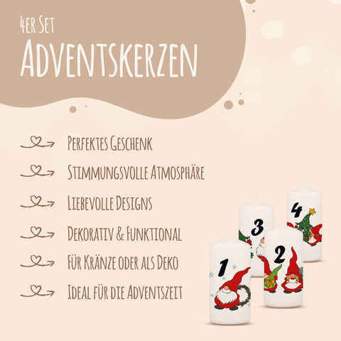 Kleine Kerzen "Advent Wichtel" - Adventskerzen im 4er Set