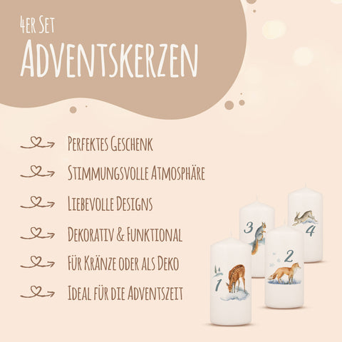 Kleine Kerzen "Boho" - Adventskerzen im 4er Set