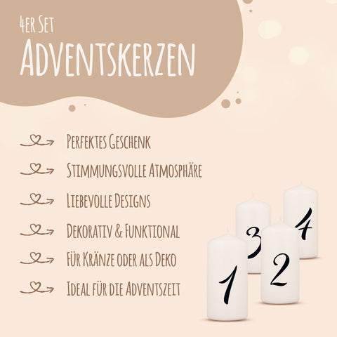Kleine Kerzen "Advent Ziffern" - Adventskerzen im 4er Set