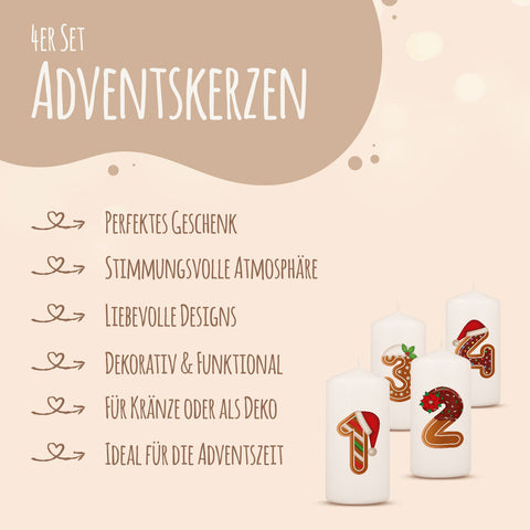 Kleine Kerzen "Lebkuchen" - Adventskerzen im 4er Set