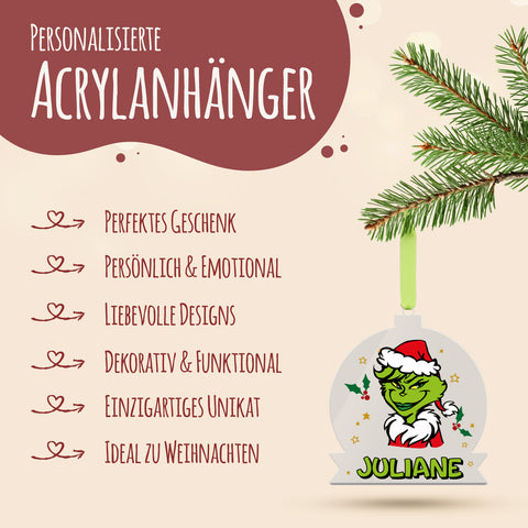Christbaumschmuck aus Acryl - Grinch - Weihnachtsanhänger