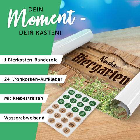 DIY Bierkasten Banderole mit 24 Deckelaufklebern - Biergarten Motiv