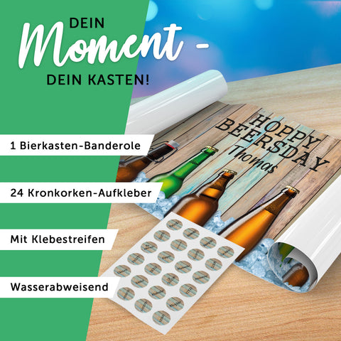 DIY Bierkasten Banderole mit 24 Deckelaufklebern - Hoppy Beersday