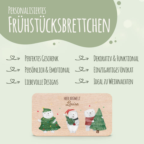 Frühstücksbrettchen zu Weihnachten - Eisbären - personalisiert mit Name