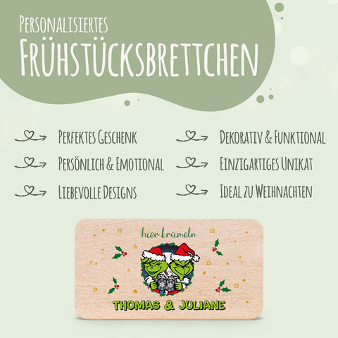 Frühstücksbrettchen zu Weihnachten - Grinch - personalisiert mit Name