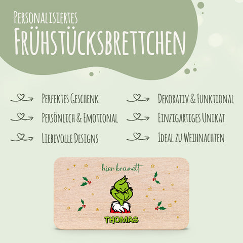 Frühstücksbrettchen zu Weihnachten - Grinch - personalisiert mit Name
