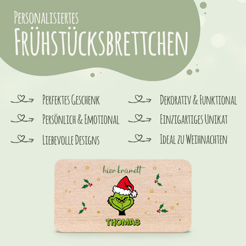 Frühstücksbrettchen zu Weihnachten - Grinch - personalisiert mit Name