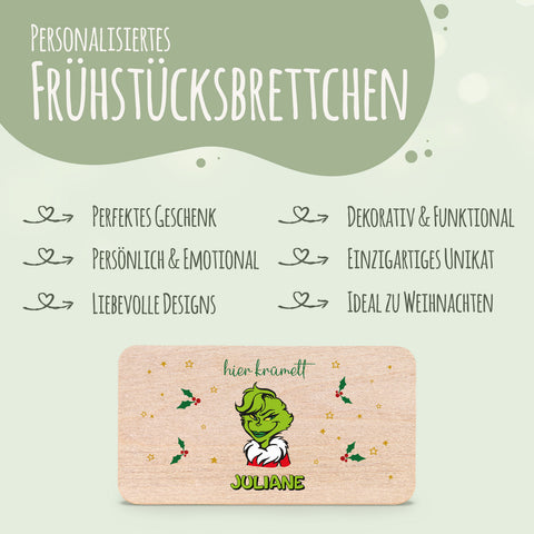 Frühstücksbrettchen zu Weihnachten - Grinch - personalisiert mit Name