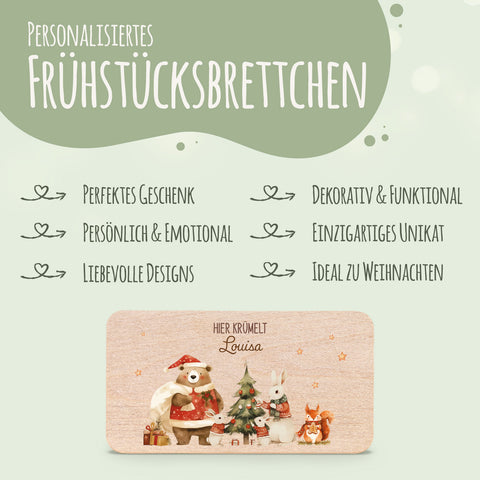 Frühstücksbrettchen zu Weihnachten - Pullovertiere - personalisiert mit Name