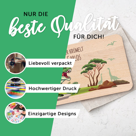 Frühstücksbrettchen mit Druckmotiv & Name - T-Rex Design