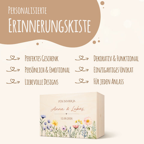 Erinnerungskiste mit UV-Druck im Blumenwiese Design