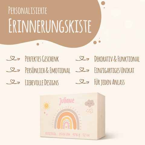 Erinnerungskiste für Kinder mit UV-Druck im Regenbogen Design