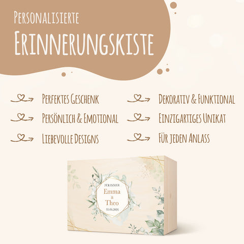 Erinnerungskiste mit UV-Druck im Hochzeit Polygon Design - Personalisiertes Geschenk zur Hochzeit