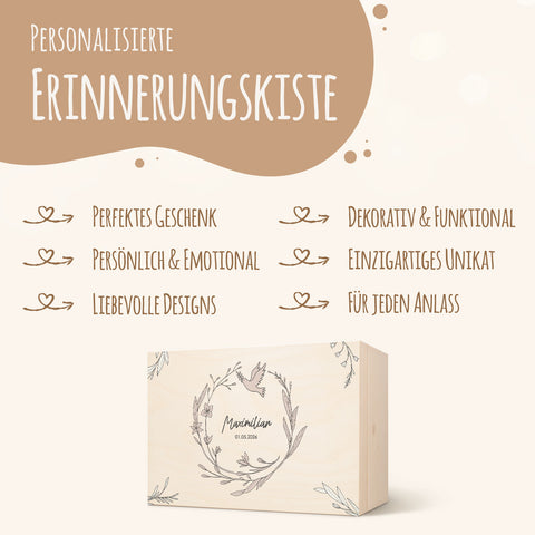 Bedruckte Erinnerungskiste zur Kommunion & Konfirmation - Kranz Minimal