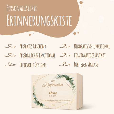 Bedruckte Erinnerungskiste zur Kommunion & Konfirmation - Goldener Rahmen