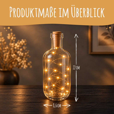 Flaschenlicht mit LED-Lichterkette und Gravur "Freunde sind wie Sterne"
