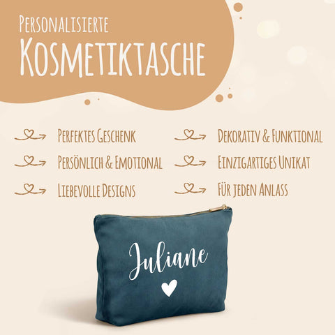 Personalisierte Samt Kosmetiktasche mit Name für Kosmetik & MakeUp