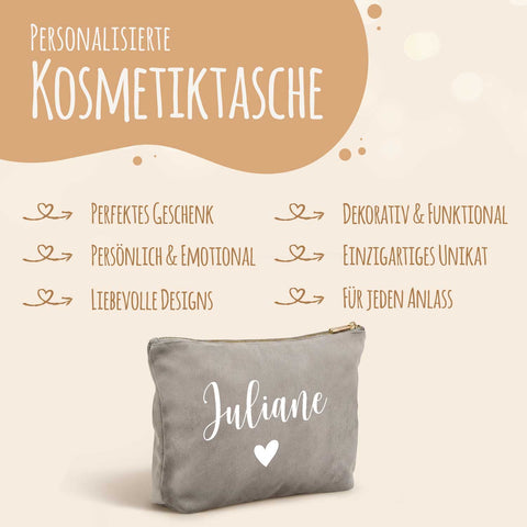 Personalisierte Samt Kosmetiktasche mit Name für Kosmetik & MakeUp