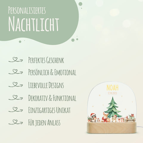 Kinder LED Nachtlicht mit Sockel aus Holz - "Geschenktiere"
