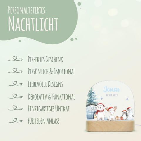 Kinder LED Nachtlicht mit Sockel aus Holz - "Nordpol"