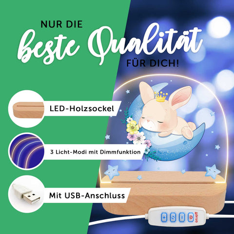 Kinder LED Nachtlicht mit Sockel aus Holz im Tiergruppe Design