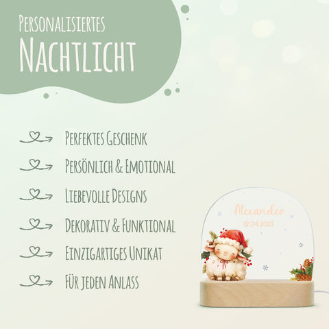 Kinder LED Nachtlicht mit Sockel aus Holz - "Weihnachtstiere"