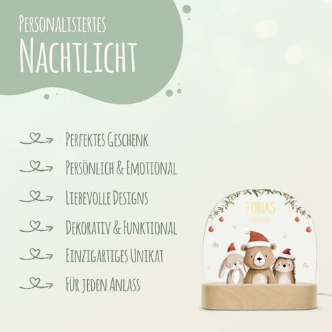 Kinder LED Nachtlicht mit Sockel aus Holz - "Weihnachtstrio"