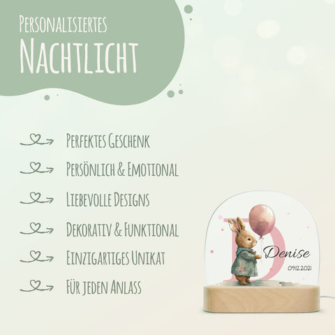 Kinder LED Nachtlicht mit Sockel aus Holz - "Initial Tiere" GRAVURZEILE – Bild 17