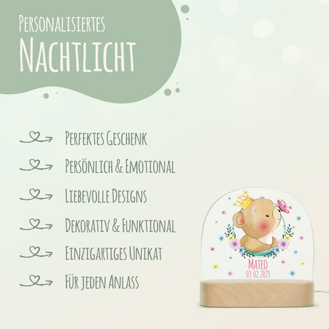 Kinder LED Nachtlicht mit Sockel aus Holz - "Blumenkreis" GRAVURZEILE – Bild 42