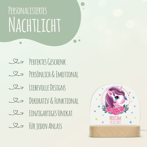 Kinder LED Nachtlicht mit Sockel aus Holz - "Blumenkreis" GRAVURZEILE – Bild 12