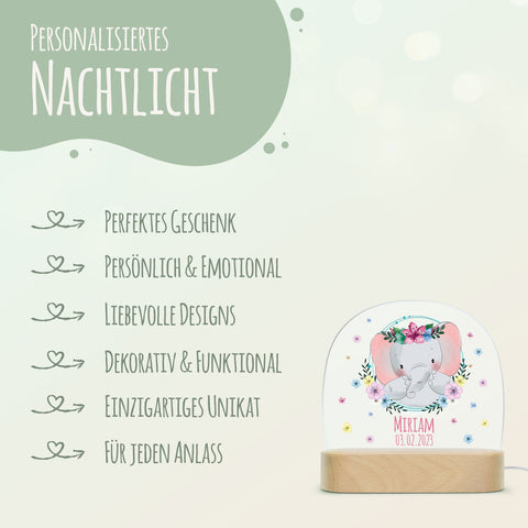 Kinder LED Nachtlicht mit Sockel aus Holz - "Blumenkreis" GRAVURZEILE – Bild 47