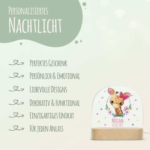 Kinder LED Nachtlicht mit Sockel aus Holz - "Blumenkreis" GRAVURZEILE – Bild 57