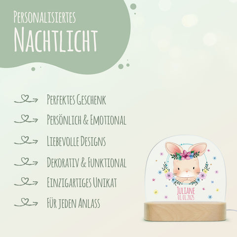 Kinder LED Nachtlicht mit Sockel aus Holz - "Blumenkreis" GRAVURZEILE – Bild 22