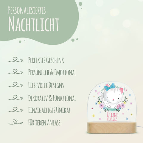 Kinder LED Nachtlicht mit Sockel aus Holz - "Blumenkreis" GRAVURZEILE – Bild 17