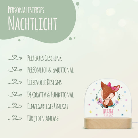 Kinder LED Nachtlicht mit Sockel aus Holz - "Blumenkreis" GRAVURZEILE – Bild 27