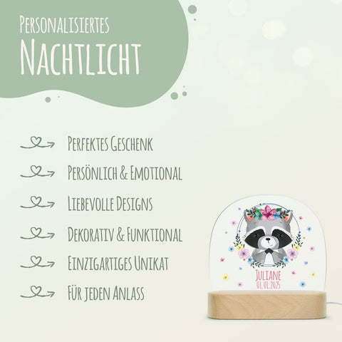 Kinder LED Nachtlicht mit Sockel aus Holz - "Blumenkreis" GRAVURZEILE – Bild 32