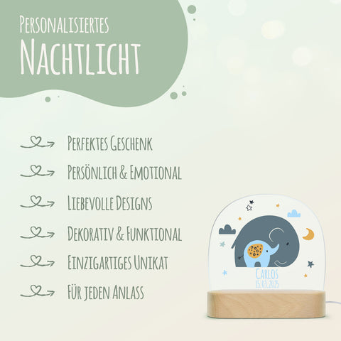 Kinder LED Nachtlicht mit Sockel aus Holz im Elefant Design GRAVURZEILE – Bild 7
