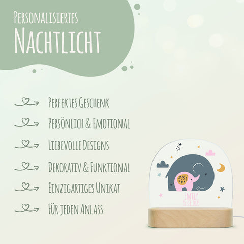 Kinder LED Nachtlicht mit Sockel aus Holz im Elefant Design GRAVURZEILE – Bild 12
