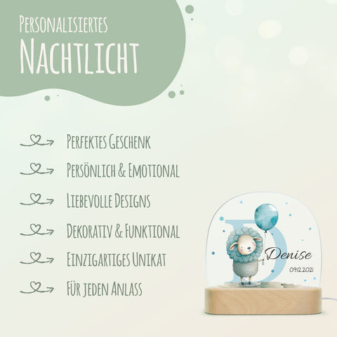 Kinder LED Nachtlicht mit Sockel aus Holz - "Initial Tiere" GRAVURZEILE – Bild 22