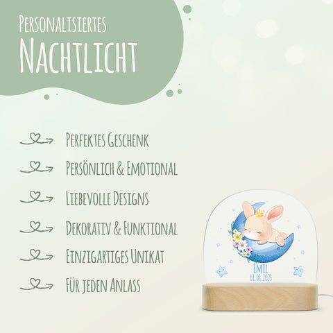Kinder LED Nachtlicht mit Sockel aus Holz - "Mond Tiere" GRAVURZEILE – Bild 17
