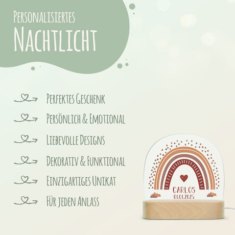 Kinder LED Nachtlicht mit Sockel aus Holz im Regenbogen Design GRAVURZEILE – Bild 12