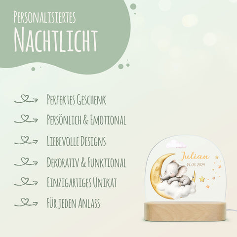 Kinder LED Nachtlicht mit Sockel aus Holz - "Schlafende Tiere" GRAVURZEILE – Bild 12