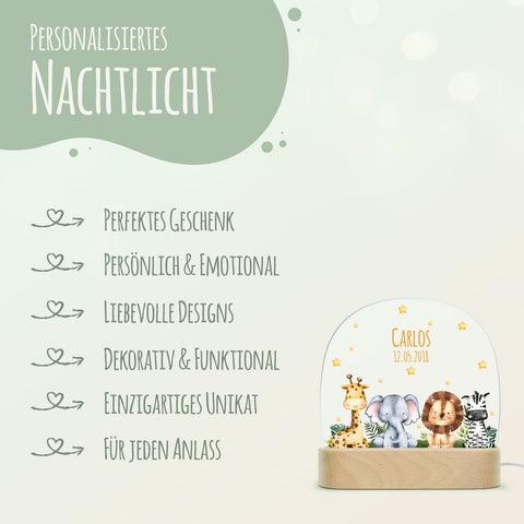 Kinder LED Nachtlicht mit Sockel aus Holz im Tiergruppe Design GRAVURZEILE – Bild 6